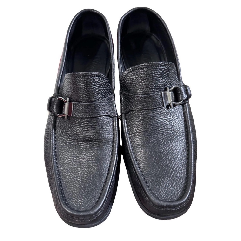 Salvatore Ferragamo Black Textured Loafers